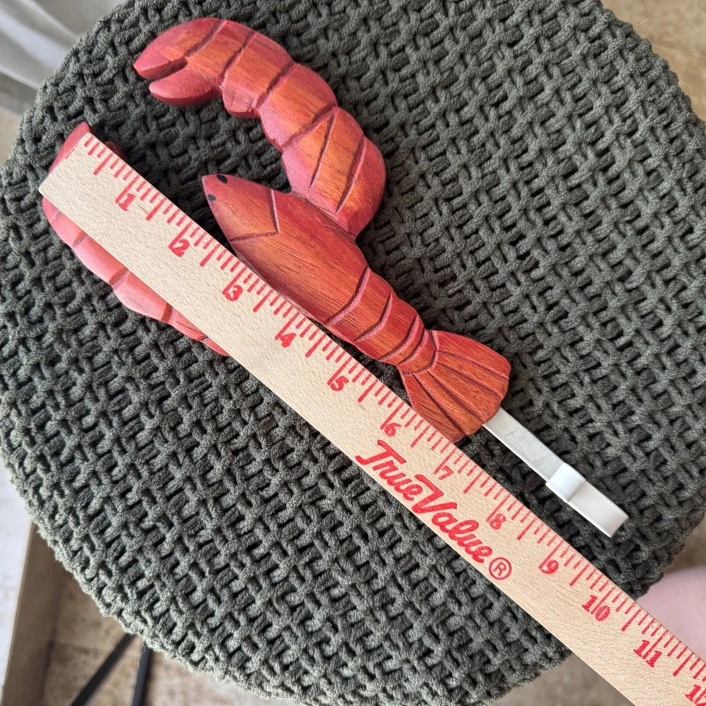 Red Hand Carved Wooden Lobster Wall Hook Nautical Coastal Beach Decor